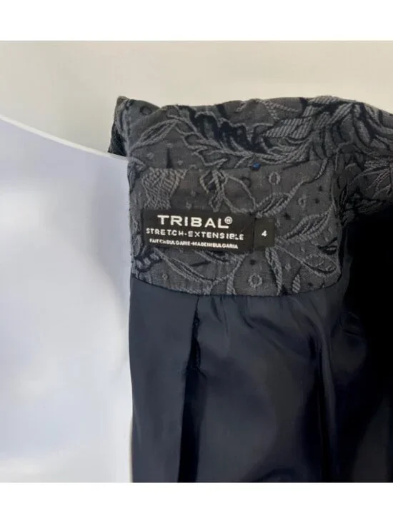 TRIBAL BLACK FLORAL TEXTURED ZIP-UP BLAZER JACKET - 4 - Picture 6 of 6